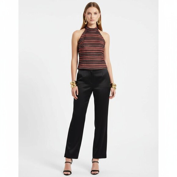 Cache Red Black & Gold Striped Sleeveless Halter Top New 10 - Picture 11 of 11